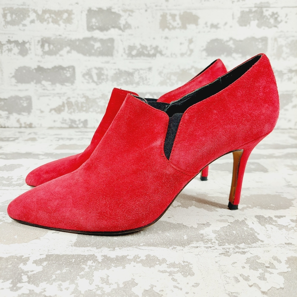 The Collection Red Suede Pointed Toe Slip On Heels O 398